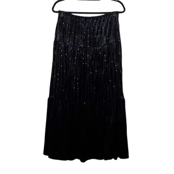 Choices Dresses & Skirts - Choices Womens Black Velvet Velour Sequin Tiered Pull-On Maxi Skirt Size M